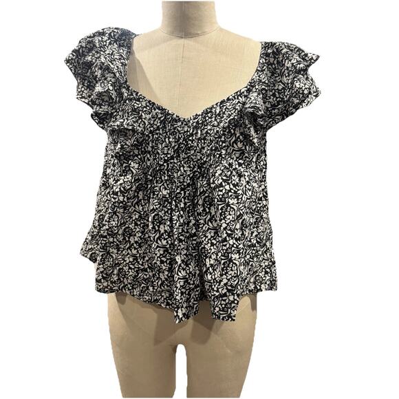 Wild Fable Women's Ruffle Short Sleeve Blouse, Black And White Small New - Picture 3 of 6